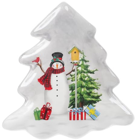 MUCKLILY Plateau De Rangement Décoratif Céramique Style Scandinave Forme Sapin De Noël Plat Apéritif Léger pour Desserts Fruits Et Salades Assiette Motif Bonhomme pour Usage Familial Et FES