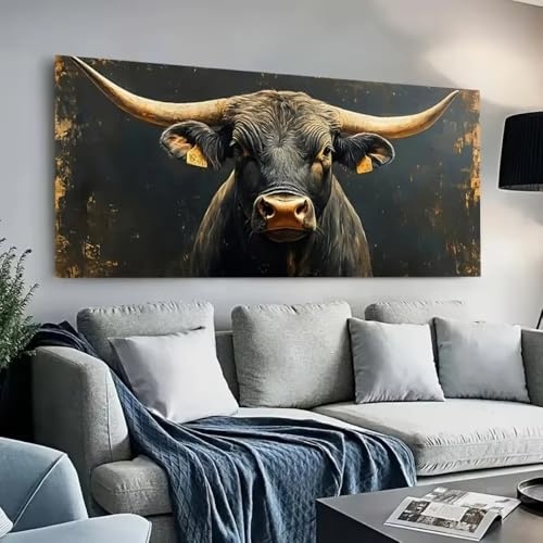 Zhadongli Art Lienzo moderno para pared, diseño de toro negro con cuernos grandes, impresiones artísticas, carteles para decoración de interiores (70 x 140 cm)