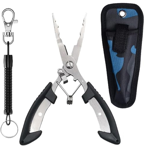 Bangbobi Pince de pêche en Acier Inoxydable, pour la pêche à la Carpe en Eau Douce et en Eau salée - Ensemble de 16 Sacs en Tissu Noir avec Poches et Cordes