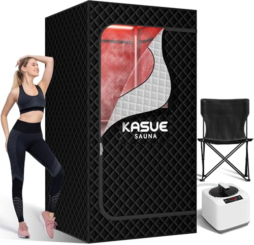 KASUE Portable Infrared Sauna, Steam Sauna with XL Steamer, 5-Layer Waterproof & Heat Insulation for Relaxation, Detoxification, Muscle Pain Relief Indoor & Outdoor(Obsidian Black)