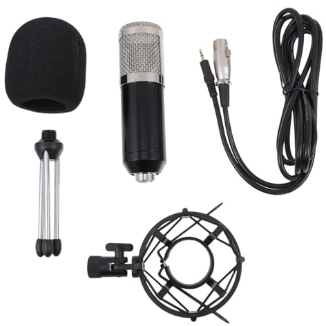 SAFIGLE 3,5mm Kabelgebundenes 48v Kondensatormikrofon Satz Langlebiges Meeting Und Ktv Mikrofon Schwarz Mit Silbernem Netzkopf Vielseitig Für Live Und Konferenzen