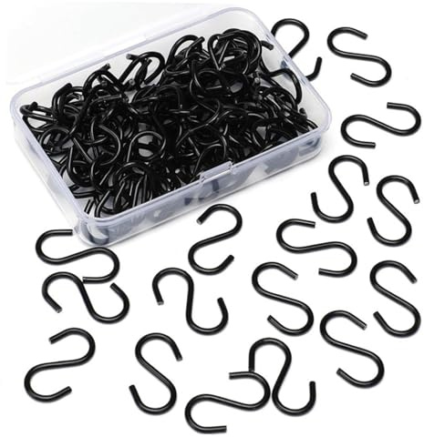 FUTUREORYY 100 Stück Mini S-Haken aus Schwarzem Metall Robuste Kleine Haken für Pflanzenaufhängung Dekoration DIY Bastelprojekte Schmuck Weihnachtsbaum Schlüsselanhänger Vielseitig Einsetzbar