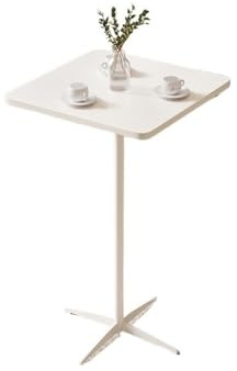 NexaGeniX ﻿ Bartisch für Garten Moderner, Schlichter Kleiner quadratischer Stehtisch aus Metall mit Aufklebern, kreativer kommerzieller mit Stauraum(Weiß)