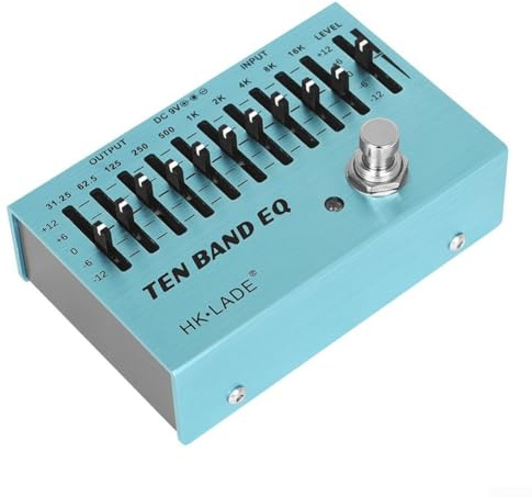 10-Band EQ Pedal für Gitarre und Bass - True Bypass Equalizer Effektpedal mit 31,25 Hz - 16 kHz Frequenzbereich, Gehäuse aus Aluminiumlegierung