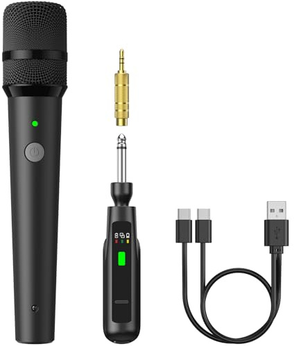 TONOR Microfonos Dinámicos Inalámbricos Recargables, Sistema Micrófonos de Mano con Receptor para Karaoke, Canto, Fiestas en Casa, Cumpleaños, Discursos, 30H de Autonomía, 2.4GHz, TW210