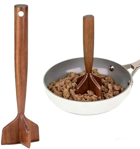 Teak Wooden Meat Masher,Ground Meat Chopper,Hamburger Masher,Potato and Bean Masher,Chicken and Beef Shredder Kitchen Utensil,Multi-Use Wood Meat Separator and Durable Kitchen Tool.