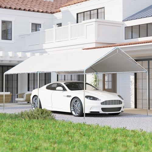 Outsunny Carpa Garaje para Coche 3x6 m Cochera Exterior Portátil Impermeable Anti-UV con Marco de Acero Galvanizado Pabellón Gazebo de Jardín con Accesorios para Eventos y Fiestas Blanco