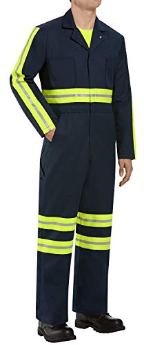 Red Kap Herren Enhanced Visibility Action Back Coverall Arbeitsanzug, Marineblau mit gelb/grüner Sichtbarkeit, 54