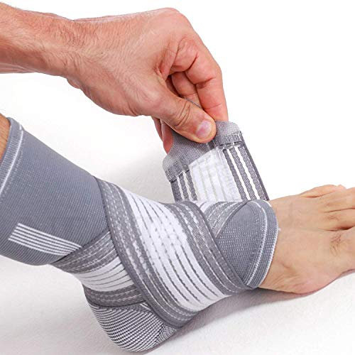 NEOtech Care - Tutore per caviglia a fascia - Tessuto elastico e traspirante - compressione regolabile con fascia a strappo - uomo, donna, ragazzo - piede destro o sinistro (Grigio, M, 1 Pezzo)