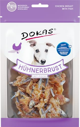 DOKAS Getreidefreier Premium Snack mit Hühnerbrust & Fisch für Hunde – Ideal für zwischendurch, 8 x 70g