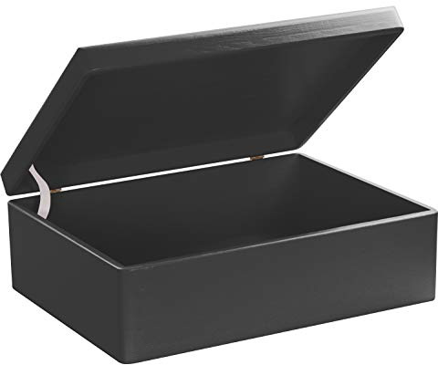LAUBLUST Große Holzkiste mit Deckel - Allzweck-Kiste aus Holz - Aufbewahrungskiste | Spielzeug-Truhe - Geschenk-Verpackung | Deko-Kasten zum Basteln FSC® (Schwarz, ca. 40 x 30 x 14 cm | L)