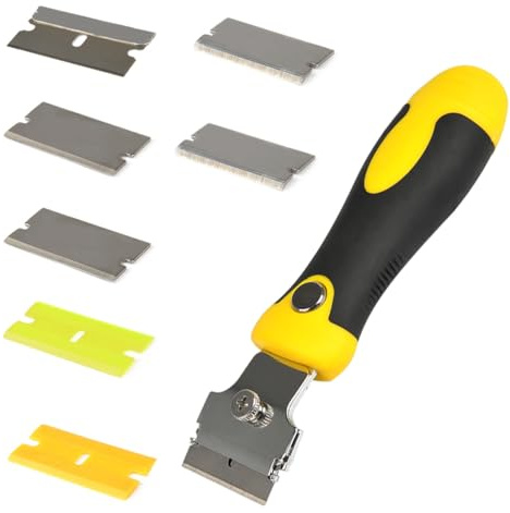FOCCTS Ceranfeldschaber mit 8 Ersatzklingen Kochfeldschaber für Ceranfeld, Glasschaber Aufkleber Schaber Set für sichere und einfache Reinigung von Etikettenkleber, Farbe, Glas, Boden, Wand Schmutz