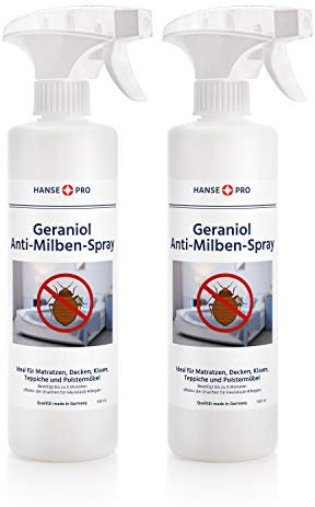 HANSE PRO Geraniol Anti-Milben-Spray, 2 x 500 ml I Hausstaub-Milben-Spray I Milbenschutz I Anti-Milben-Mittel gegen Bettwanzen & Milben I Hausstaubmilben-Allergie I Milben-Bekämpfung