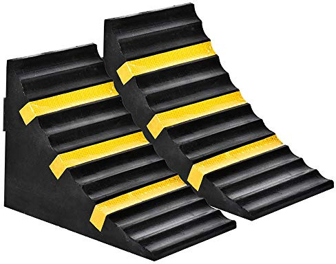 RELIANCER 2 Pack Wheel Chocks Heavy Duty Extra Large Industrial Rubber Wheel Chock Blocks w/Handle Reflective Strips for Travel Trailer Hauler Truck Fire Truck Commercial Vehicle RV 10 x 6 x 7.3