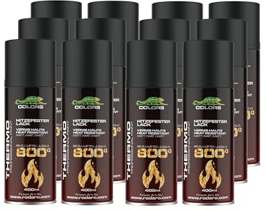 COLORS Hitzefest Sprühlack - 400ml Hochtemperatur Spraydose - Hitzebeständig bis 800°C - Hitzeresistenter Lack ideal für Kfz, Grills, Kamin - 12er Set Schwarz matt