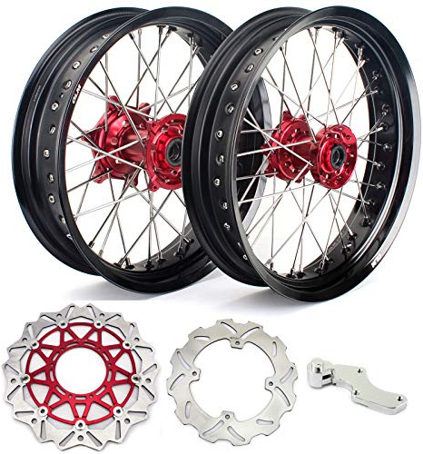 Tarazon - Set di cerchi per supermoto 17 x 4,25 pollici con dischi freno + adattatore per Honda CR 125 CR250 02-07/CRF250R 04-13/CRF450R 02-12