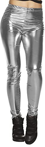 Boland - Leggings Glance, Silber, glänzend, Stretch, Blickdicht, für Damen, Karneval, Fasching, Fastnacht, Halloween, Mottoparty, 70er