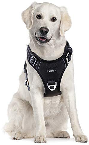 Funfox No Pull Dog Harness for Large Dogs, Adjustable Dog Harness with Handle Reflective Strips for Walking, Anti Pull Breathable Padded Pet Vest Front Clip Easy Control Large Breed Black L