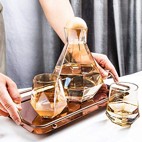 HALAWAKA Blyfri kristallglas vattenkanna vattenkokare vattenkanna kanna karaff med träboll för kallvattenjuice is te och dryck 1,2 l