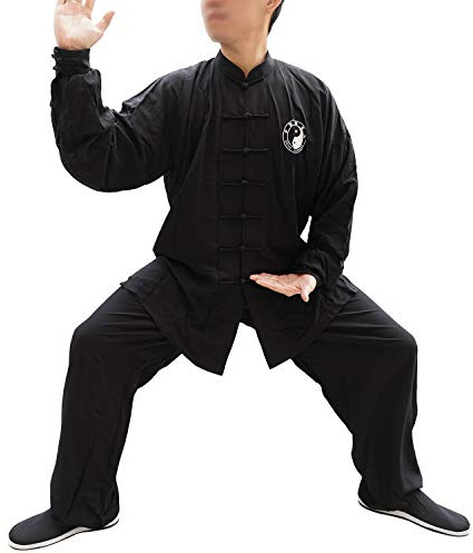 Tinymori Tai Chi Uniform Men Women Kung Fu Suit Cotton Martial Art Clothing, Long sleeve, Chinese Traditional Uniforms Zen Meditation for Tai Chi and Wing Chun Wu Shu Meditation and Qigong Black (M)