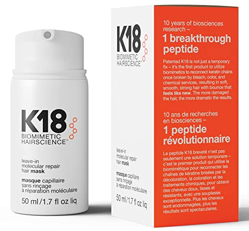 K18 Leave-In Molecular Hair Mask, Repairs Dry or Damaged Hair, Reverse Hair Damage from Bleach, Colour, Chemical Services & Heat, 50ml