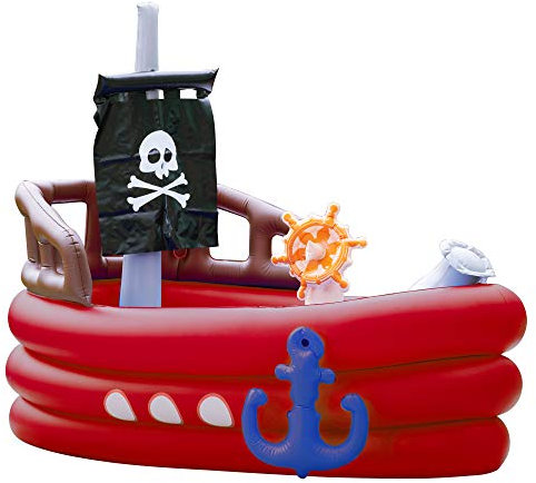Teamson Kids Inflatable Pirate Boat Water Fun for Outdoor Garden Play Centre for Boys & Girls with 7 Accessories