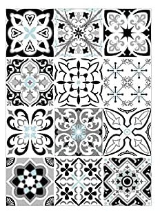 | Adhésif pour Carrelage Mural | 12 Pièces - Stickers Autocollants Adhesifs Carrelage - Carreaux de Ciment - Greyblue - Dimensions d'un Sticker : 20 x 20 cm - Cuisine Salle de Bains Meubles ...