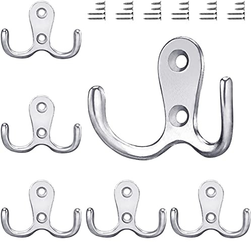 Gorffy 6 Stück Kleiderhaken Wand Silber, Garderobenhaken, Doppelhaken | Vintage mit Schrauben, Metall Doppelhaken Wandhaken, Kleiderhaken Wand für Bad, Küche, Stabil Rostfrei, Leicht Montierbar