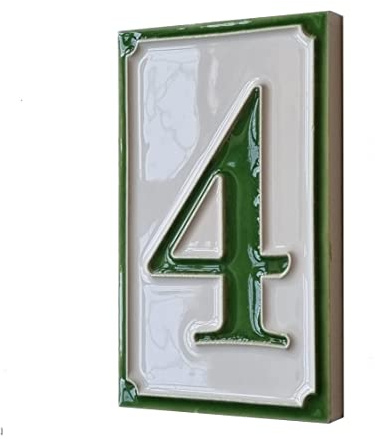 Numeri civici in ceramica italiana dipinta a mano con numeri di piastrelle dal design semplice verde, dimensioni delle piastrelle: 11 cm x 7 cm (numero verde 4)