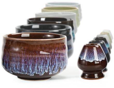 TEANAGOO Japanese Ceramic Matcha Bowl with Whisk Holder, 18 OZ. K16, Purple, Chawan Tea Bowl, Bowls for Matcha, Traditional Ceremonial Accessories, Junware-purple, TG-K16