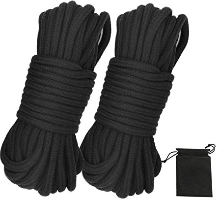 Picoggo Soft Cotton Rope - 10m Long, 8mm Thick Multipurpose Tying Rope (2 Pack, Black + Black)
