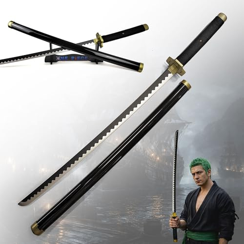 One Piece - Katana aus Holz mit Scheide, Samurai Schwerter, Holzschwert, Zoro Schwert, Bambusklinge, One Piece Katana, Animefans, Anime, Cosplays, Spielzeug für Kinder