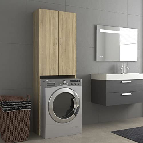 Tidyard Meuble de Machine à Laver Meuble de Rangement Machine a Laver Meuble WC pour Laver Robuste et Durable Chêne Sonoma 64x25,5x190 cm