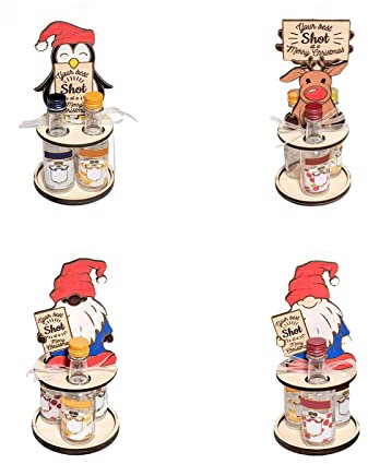 Mini-Weinflaschenhalter für Weihnachten (Flasche nicht im Lieferumfang enthalten), niedlicher Pinguin-Elch-Zwerge, Weinhalter aus Holz, Weihnachtsdekoration (4 Stück)