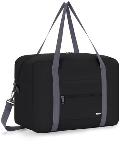 Ryanair Handgepäck 40x30x20, 40x20x25 Handgepäck Tasche für Flugzeug Reisetasche Klein Faltbare Sporttasche Weekender Koffer für Herren und Damen von WANDF(Schwarz 20L mit Schultergurt-UK)
