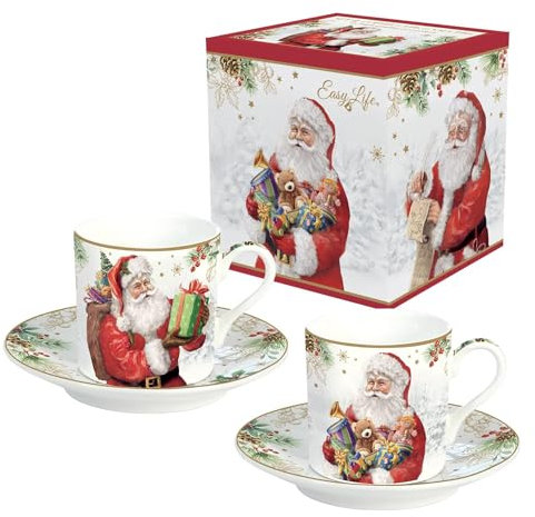 Easy Life COFFRET 2 TASSES A CAFE 7,5CL EN PORCELAINE SANTA IS COMING
