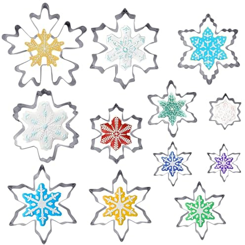 Copo de Nieve Corte de Galletas Acero Inoxidable Moldes Galletas Navidad, Cortadores de Galletas Navidad Molde Galletas Para La Cocina Hornear Pastel Galletas El Chocolate (12)