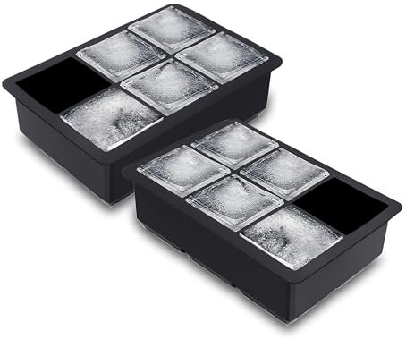 2 Pack Large Ice Cube Moulds, Easy to Remove, 6-Grids Big Ice Cube Tray for Cocktail and Whiskey, BPA Free
