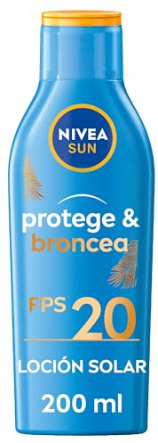 NIVEA SUN Protege & Broncea Leche Solar Activadora del Bronceado FP20 (1 x 200 ml), potenciador del bronceado resistente al agua, crema bronceadora con protección solar alta