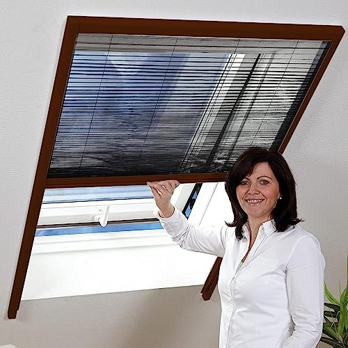 Fliegengitter Plissee CLASSIC 2.0 für Dachfenster - Insektenschutz - Dachfensterplissee (brauner Rahmen, passend für Fenster bis 101 x 148 cm)