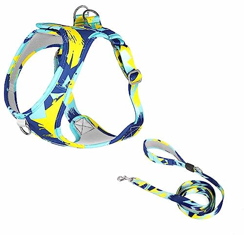 feiling Hundegeschirr Weich Welpengeschirr Einstellbar Brustgeschirre Katzengeschirre mit Hundeleine Führleine für Kleine Mittlere Hunde (blau, M)