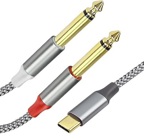 XMSJSIY Câble USB C vers 6,35 mm type C vers double 6,35 mm 1/4 TS Câble audio AUX Y Câble répartiteur type C mâle vers 1/4 mâle Câble audio pour amplificateur, haut-parleur - 2 m / 6.56 FT