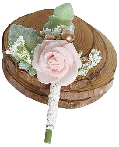 osiuujkw Haustierfreundliche Boutonniere für den Bräutigam – realistisches Aussehen, kein Herunterfallen, weiche Textur, Blumen, Hochzeitsarmband Ansteckblume, Errötendes Rosa