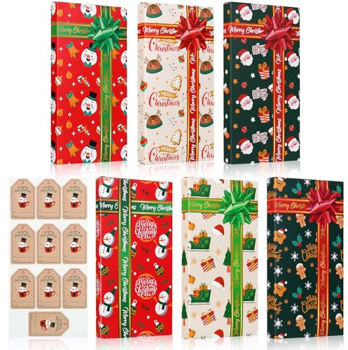 Naler 18 x presentask jul, 6 alternativ kraftpapper presentlådor med 20 klistermärken för julklappar förpackning julfest-dekorationer