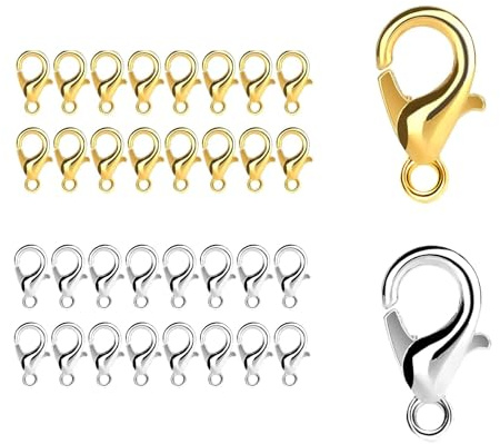 Perlin 304 Edelstahl Karabiner Verschlüsse 40 Stück Kettenverschluss Set 12mm Silber Gold für Armband Halskette Schmuck