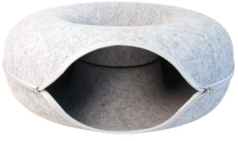 JOYHAZE Katzennest aus Filz, Tunnel, 50 cm, groß, rund, Donut-Training, Katzenhöhle, tragbar, gemütliches Bett, versteckt Kätzchen, Spielzeug, abnehmbarer Reißverschluss, geschlossenes Haustier,