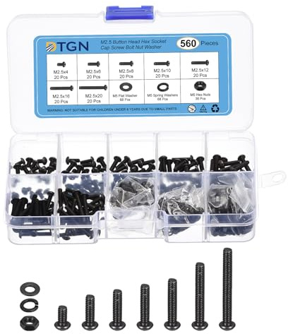 DTGN 560 Pcs M2.5-0.45x4~20 Vis à Tête Hexagonale à Embase Cylindrique Noir | en Acier Au Carbone, Boulon Écrou Rondelle Assortiment