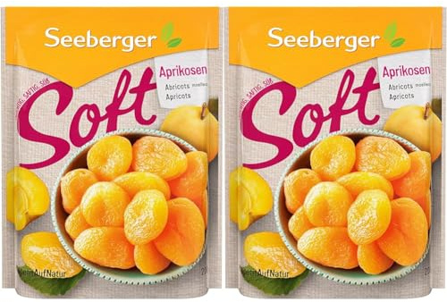 Seeberger Abricots moelleux : abricots délicieusement moelleux et tendres - texture douce et veloutée - sans sucre ajouté - séchés - dénoyautés, vegan (1 x 200 g) (Lot de 2)