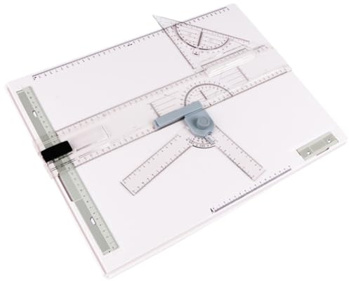 Fonowx Tavolo da disegno A3 Tavolo da disegno portatile multifunzionale con accessori a movimento parallelo Tavolo da disegno metrico