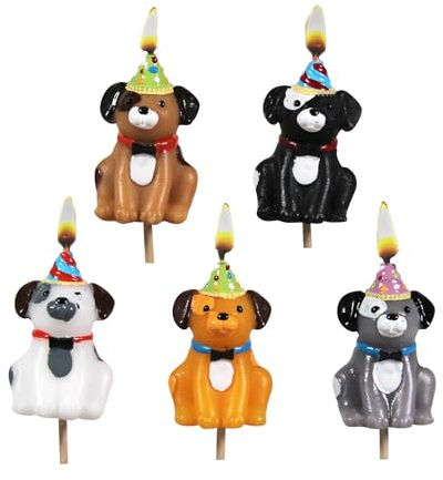 Smiling Faces Party Birthday Cake Candles | Novelty Cake Toppers for Birthday Cake Decor and Parties - Dogs in Party Hats